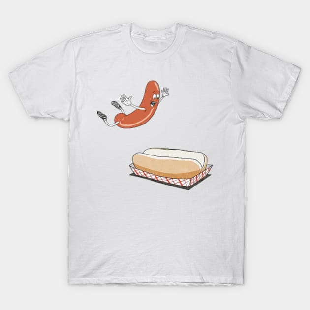 Hot Dog Jumping to a Bun T-Shirt by Coastal House Apparel 